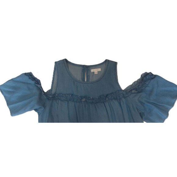 Lauren Conrad Large Cold Shoulder Blue Chambray Top - Picture 5 of 7